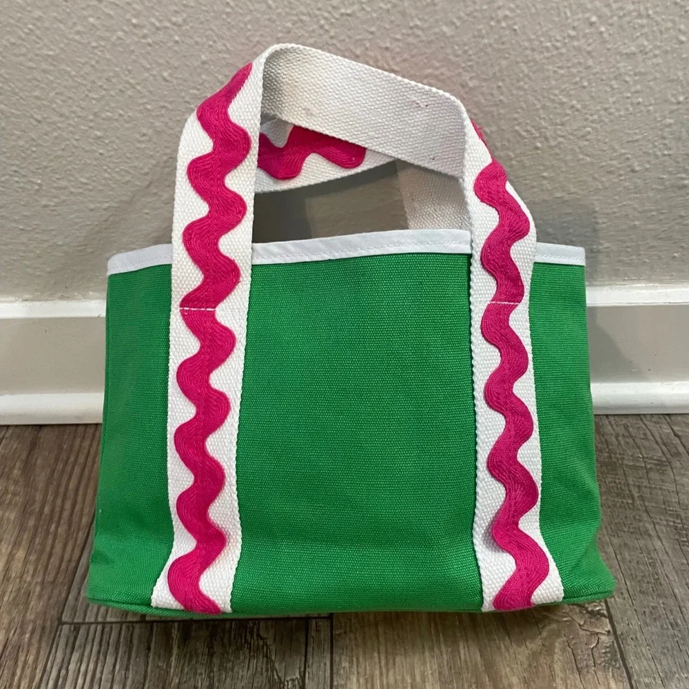 Gymboree Kids Green Canvas Tote Bag Pink Ric Rac Trim Mini Beach Bag NWT‎ 2012